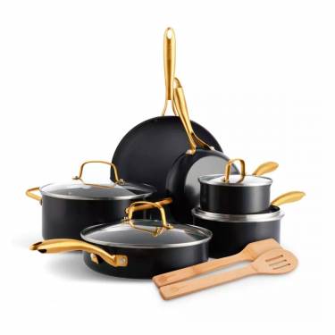 Black Ceramic Aluminum Nonstick Cookware Set Tempered Glass Lids, Nonstick Coating, Induction and Gas Compatible Manufacturers, Suppliers in Punjab
