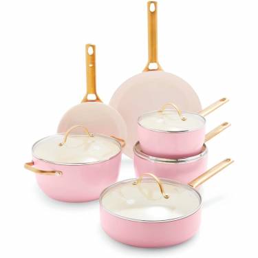 Blush Pink High-Quality Hard Anodized Cookware Nonstick Set, PFAS-Free, Gas and Electric Stovetop Ready Manufacturers, Suppliers in Gota