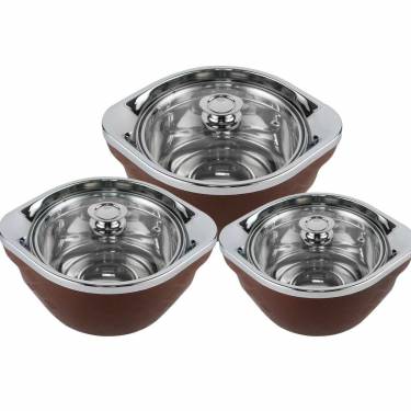 Double-Wall Insulated Casserole Set – Plastic Outer Stainless Steel Inner & Glass Lid Manufacturers, Suppliers in Delhi
