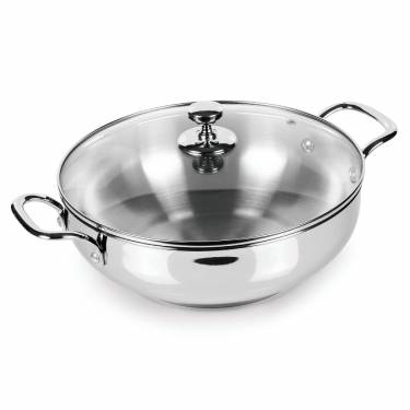 Durable Stainless Steel Cooking Kadai Tempered Glass Lid, Induction and Gas Stove Compatible, Sturdy Riveted Handles Manufacturers, Suppliers in Delhi