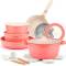 Elegant Pink Nonstick Induction Cookware Set with Sturdy Bakelite Handles and Silicone Closure Manufacturers, Suppliers in Ballygunge