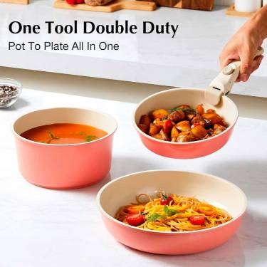 Elegant Pink Nonstick Induction Cookware Set with Sturdy Bakelite Handles and Silicone Closure Manufacturers, Suppliers in Ballygunge