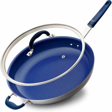 Elegant White and Blue Non-Stick Frying Pan Lightweight Aluminum Skillet for Smooth Induction Manufacturers, Suppliers in Prahlad Nagar