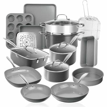 Grey Ceramic Hard Anodized Cookware Set Gas Stovetop Compatible, Stainless Steel Handles, Tempered Glass Lids Manufacturers, Suppliers in Gota