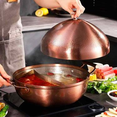 Induction-Compatible Dual-Sided Brown Stainless Steel Hot Pot Round Shape for Cooking Manufacturers, Suppliers in Delhi