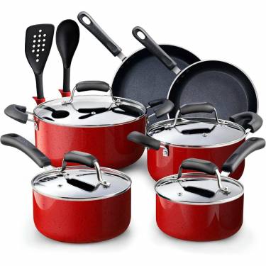 Luxury Marble Red Non Stick Cookware Set with Tempered Glass Lids and High-Durability Manufacturers, Suppliers in Delhi