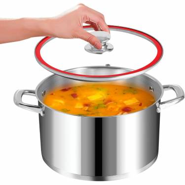 Mirror Polished Stainless Steel Stock Pot Tempered Glass Lid for Easy Monitoring, Red Silicone Seal for Secure Fit Manufacturers, Suppliers in Nagpur