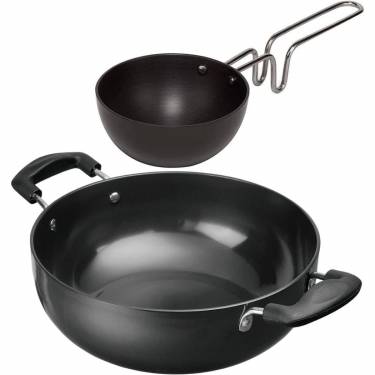 Modern Black Non Stick Kadhai Hard Anodized Aluminum Gas Stovetop Safe Dishwasher Manufacturers, Suppliers in Surat