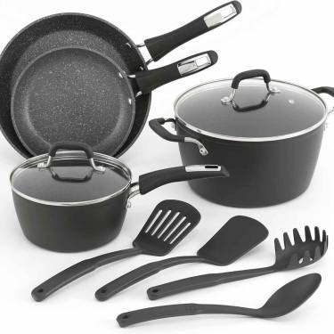 Modern Black Nonstick Aluminum Cookware Set Oven and Induction Safe, Easy-Clean Dishwasher Friendly Manufacturers, Suppliers in Punjab
