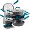 Modern Hard Anodized Cookware Set Collection with Teal Handles, Nonstick, Gas and Electric Stovetop Ready Manufacturers, Suppliers in Gota