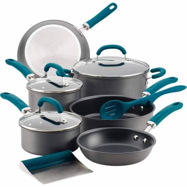 Modern Hard Anodized Cookware Set Collection with Teal Handles, Nonstick, Gas and Electric Stovetop Ready Manufacturers, Suppliers in Gota