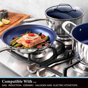 Nonstick Blue Stainless Steel Cooking Pan Induction Compatible, Easy to Clean, Dishwasher Safe Manufacturers, Suppliers in Delhi
