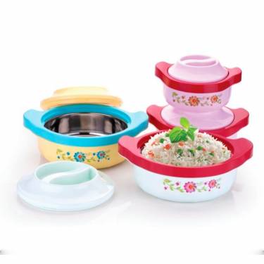 Red Floral Design Plastic Casserole – 2L BPA-Free & Spill-Proof Manufacturers, Suppliers in Delhi