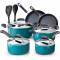 Turquoise Aluminum Induction Cookware Set with Ergonomic Plastic and Stainless Steel Handles Manufacturers, Suppliers in Ballygunge
