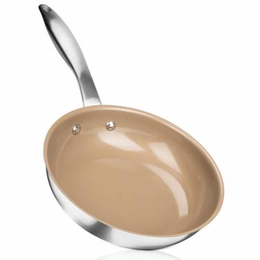 Versatile Stainless Steel Frying Pan Beige Ceramic Nonstick, Stovetop and Oven Compatible Manufacturers, Suppliers in Delhi